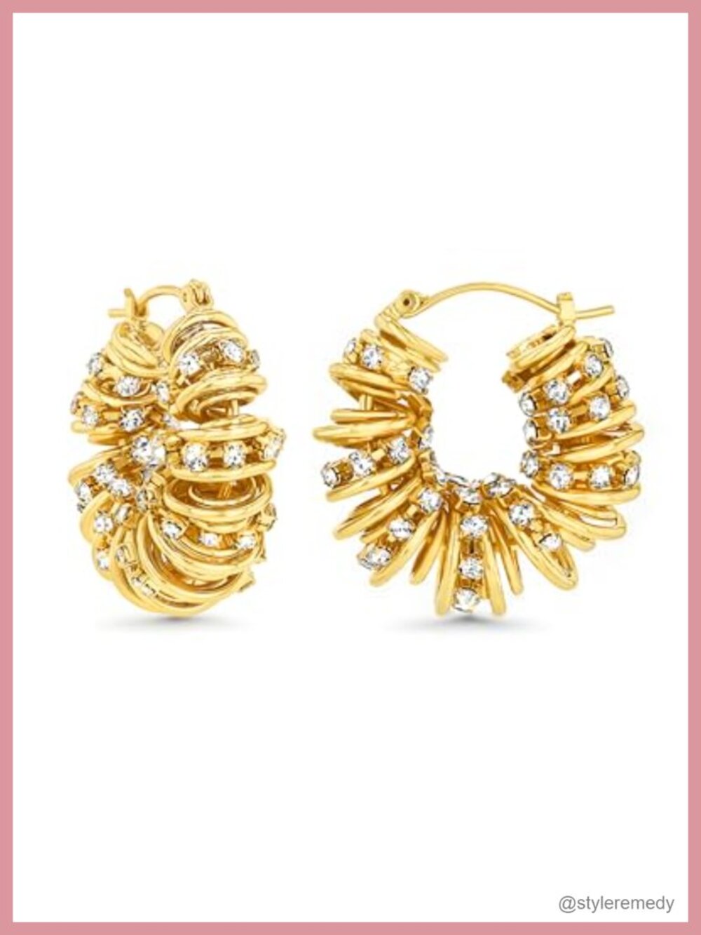 18K Gold Plated Chunky Curve Twisted Open Hoop Statement Earrings CZ